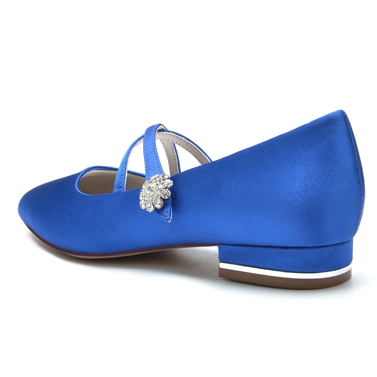 Zapatos Mary Jane para Mujer Planos con Correas Cruzadas de Raso, Bailarinas con Flor de Brillantes y Tacón Metalizado, Zapatos de Boda o Oficina para Fiesta y Eventos