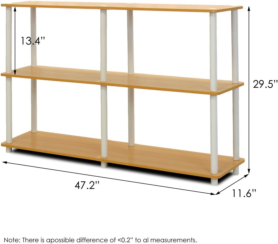 Furinno (99557BE/WH Turn-N-Tube 4-Tier Multipurpose Shelf Display Rack - Beech/White & 99130BE/WH 3-Tier Double Size Storage Display Rack, Beech/White