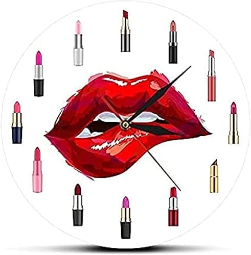Kitchen Wall Red Lips Pretty Lipstick Decorative Print Round Wall Clock Makeup Beauty Salon Bussiness Fashion Reloj Pared Woman Gift de jianweishangdian
