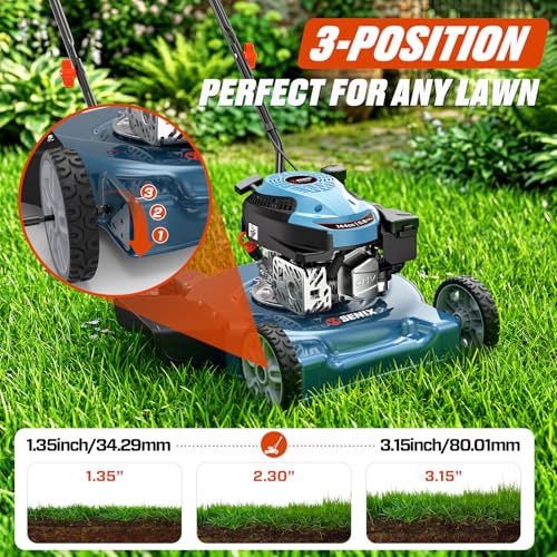 Image of SENIX 20 inch Gas Lawn Mower, 144 cc Gas Powered Lawnmower, 4-Cycle Engine Walk-Behind Push Lawn Mowers, 3 Cutting Height, Lightweight,for Garden Yard