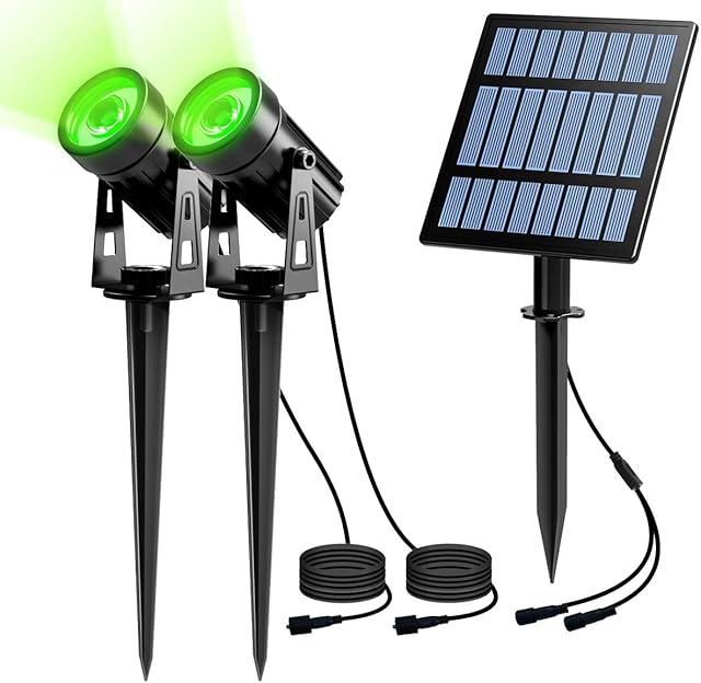 Led Solar Spotlights, PHADAP Solar Powered Security Lights,IP65 Waterproof Outdoor Landscape Light, Auto on/Off,In-ground/Wall Light for Garden,Patio,Driveway,Pond,Deck.(Green)