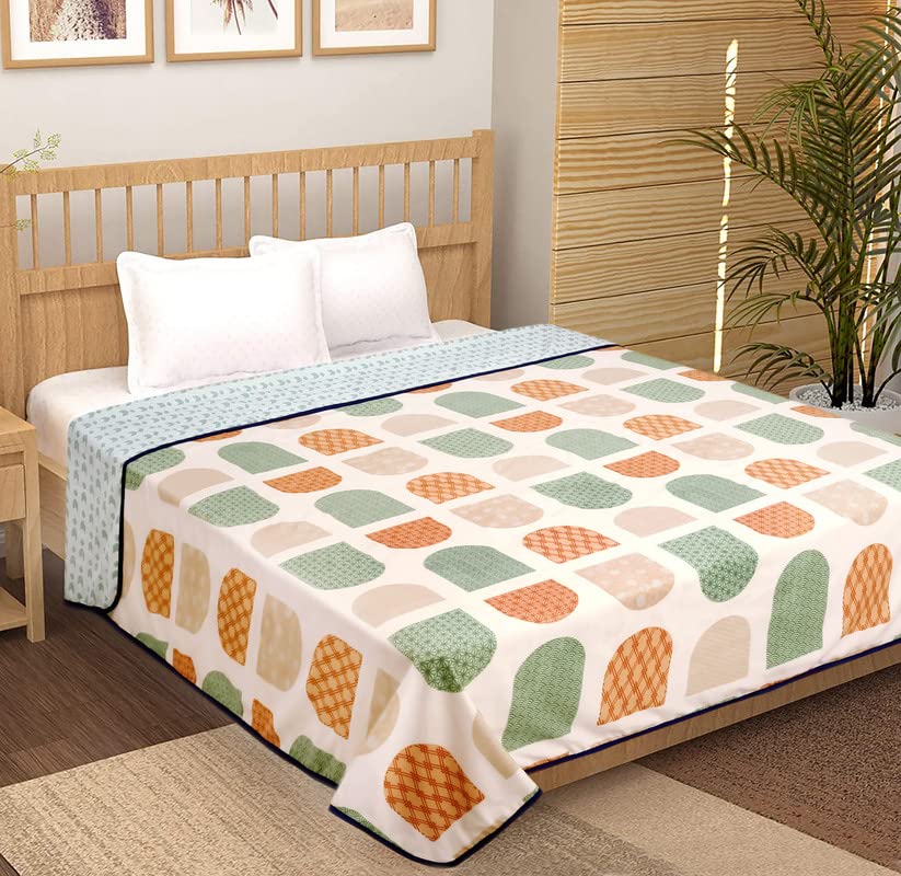 Image of BSB HOME Pure Cotton 120 GSM Reversible Soft Light Weight Printed Single Bed Blanket /AC Dohar /Summer /Skin Friendly Dohar-220 x 152 cm- Beige