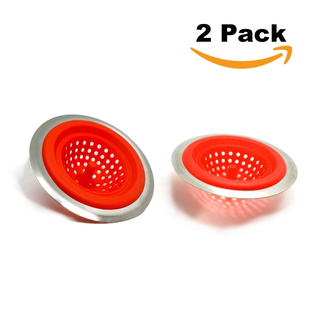 2 Pack Sink Strainer Plug, Fits 80, 83, 85, Up to 120 MM Diameter, Stainless Steel Rim & Silicone Body, Pull Tab to Invert Strainer for Easy Cleaning, for Kitchen Bathroom Filter Net Trap