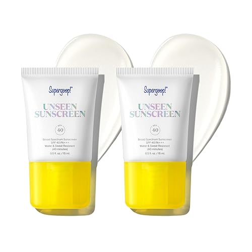 Supergoop! Unseen Sunscreen - SPF 40 - Invisible, Broad Spectrum Face Sunscreen + Makeup-Gripping Primer - Weightless, Scentless, Oil Free - For All Skin Types & Skin Tones - 0.5 fl oz - Pack of 2 - 0.5 Fl Oz (Pack of 2)