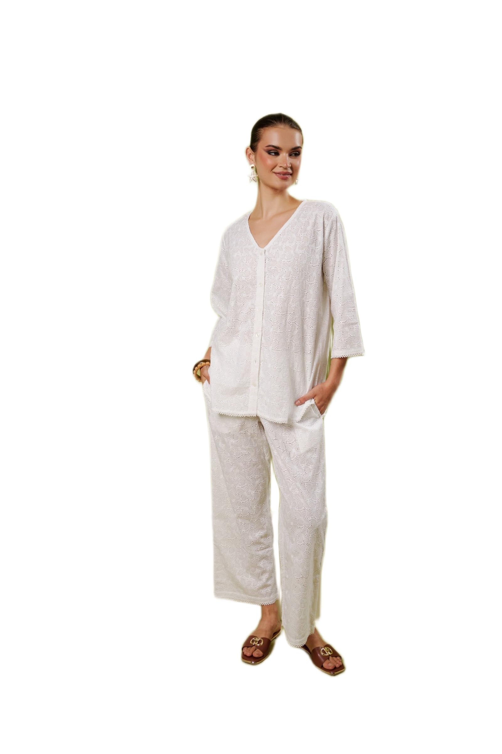 Ivory Ease Set Luxurious Cotton Lounge Set for Women Effortless Comfort Chic Style-image-13
