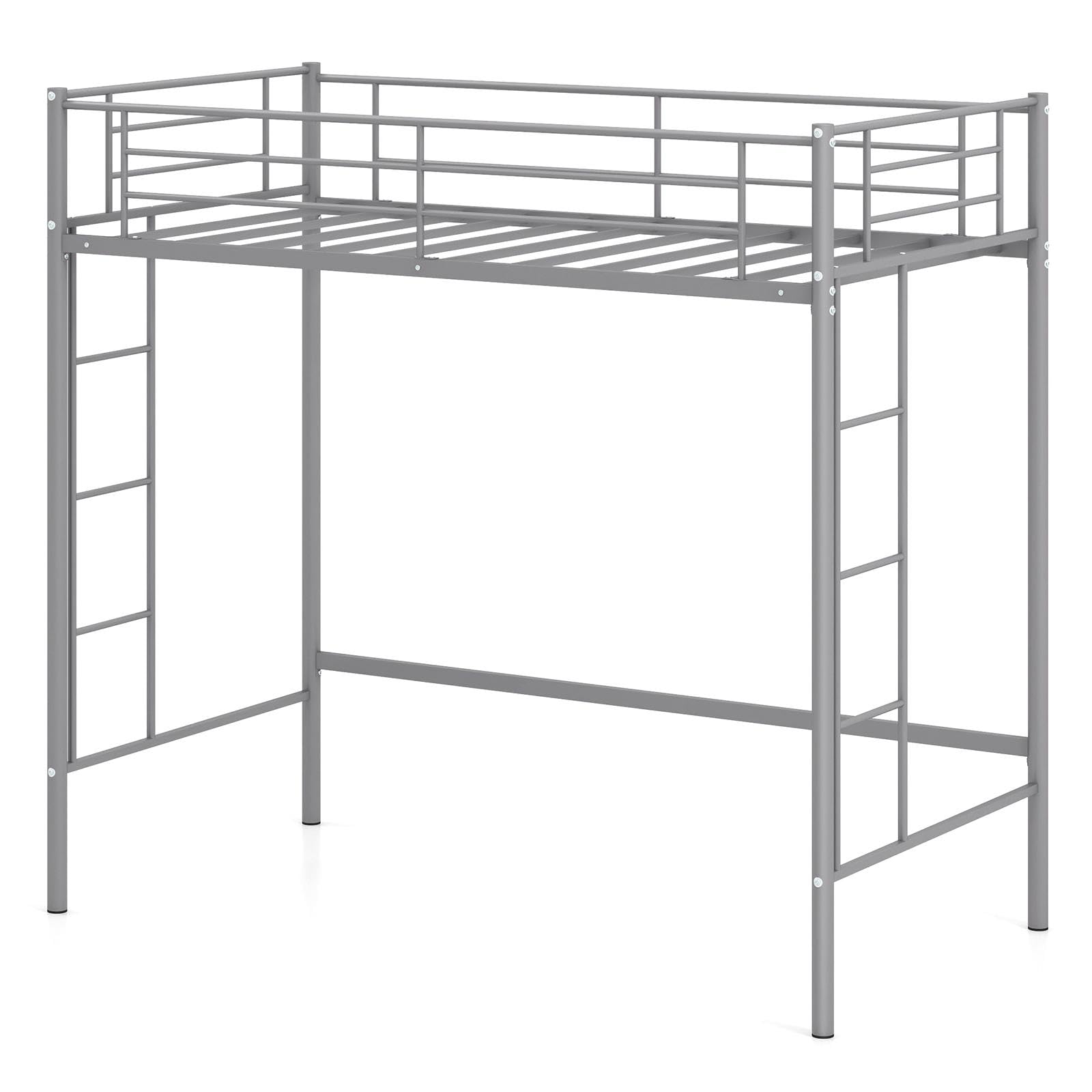 Multigot Metal Bunk Bed, 2 Ladders Single Loft Bed Frame (Sliver)
