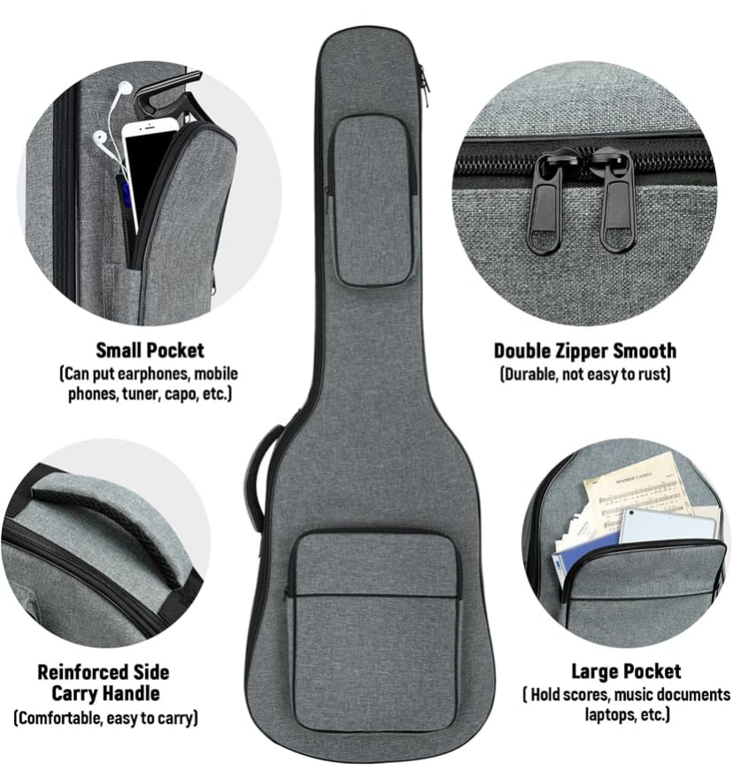 Image of The Melod Electric Guitar Gig Bag,Case,Cover, Waterproof Fabric Softener Padded Protective Case Neck Strap, Back Hanger with Storage Pockets, Loop, Premium Version, Gray, and Black Modern
