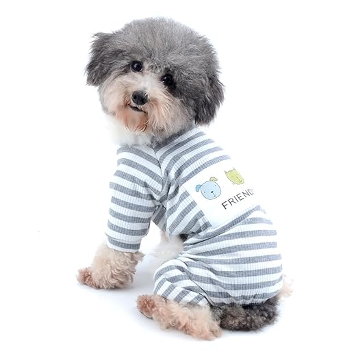 Ranphy Mono de Rayas para Perros pequeños, Pijama para Cachorros con pantalón cómodo de algodón para Mascotas, Ropa de Gato, Pijamas, Camiseta para niños, Invierno marrón L