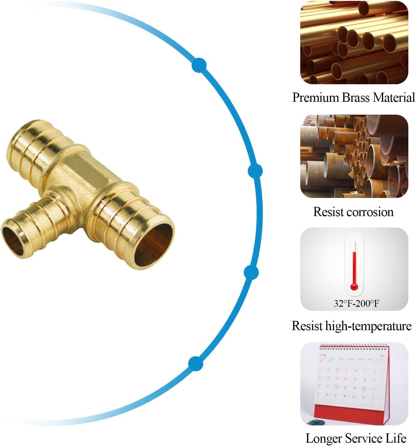 WiseWater 28 Pcs 3/4 x 3/4 x 1/2 Inch Reducing Tee PEX Fittings, Brass Barb Crimp PEX Pipe Fitting for PEX Pipe Plumbing Projects (Pack of 28)