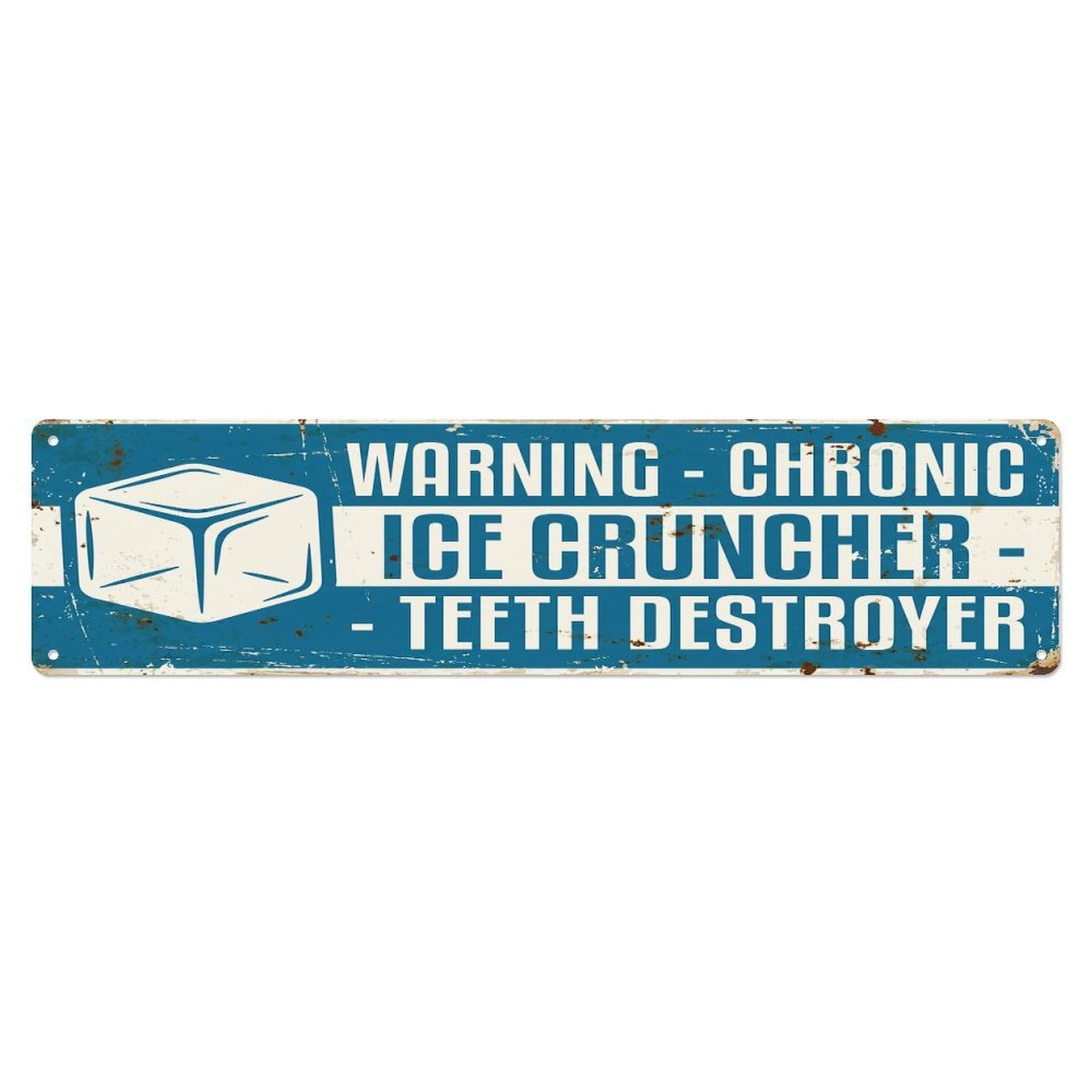Olhnbad 4X16inch(10X40cm) Vintage Funny Warning Chronic Ice Cruncher Warning Metal Tin Sign