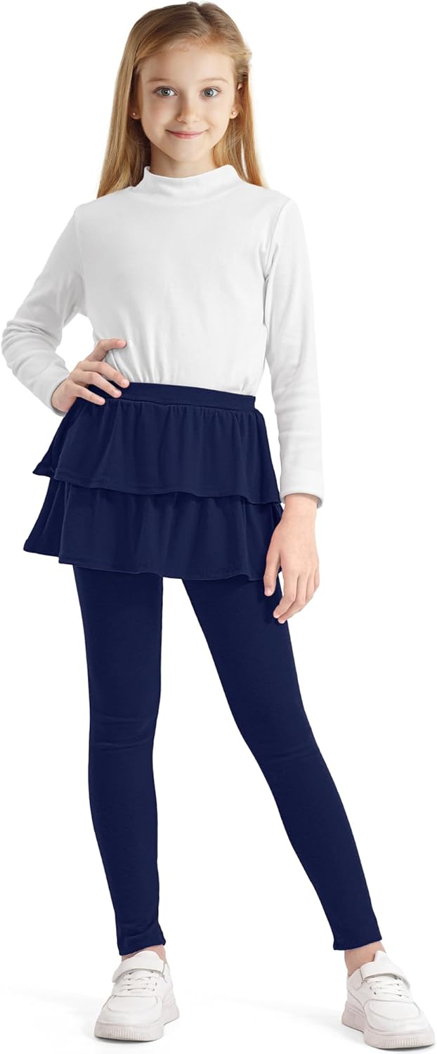 Girls Leggings with Skirts School Uniform Athletic Stretchy Tutu Pants Kids Warm Ruffle Clothes 2-Pack - Image 4