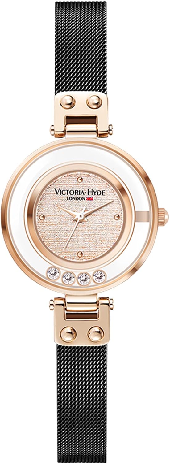 VICTORIA HYDE Small Dial Women Watches, Black Mesh Band Watches for Women