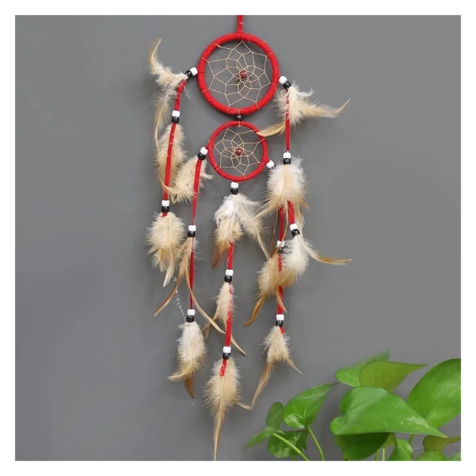 Dream Catcher Dream Catcher with Feathers Wall Hanging Bedroom Accessories Wind Chime(Red)