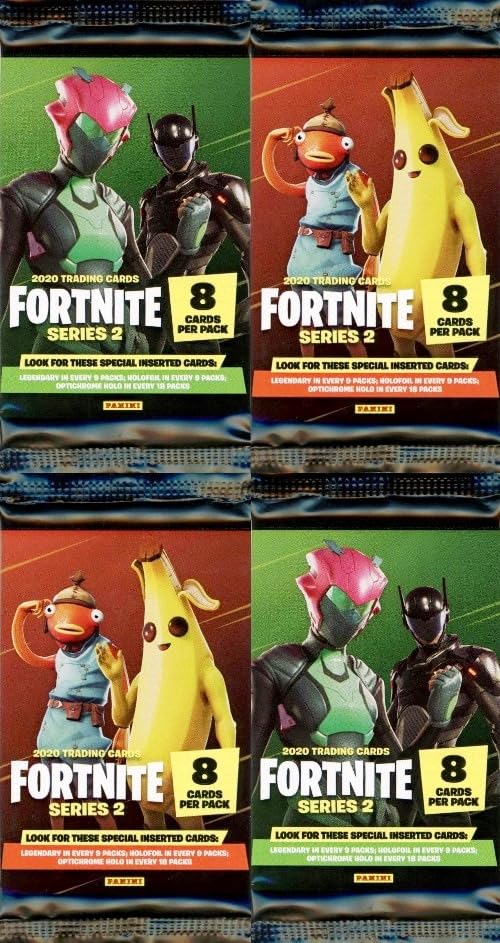 2020 Panini FORTNITE Trading Cards Series 2 Collection of FOUR(4) Factory Sealed Packs with 32 Cards! Look for Holofoil & Optichrome Holo Parallels, Legendary, New Outfits & Map Cards! : Everything Else