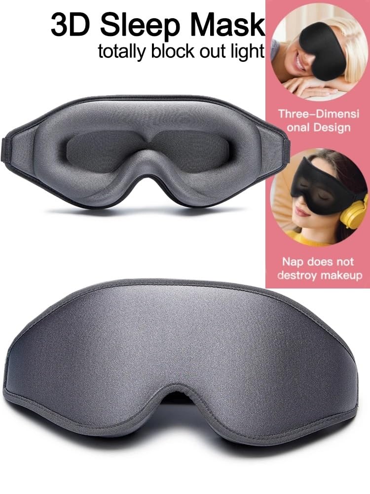 Mascherina 3D per dormire, in morbida memory foam, con protezione al 99% per proteggere gli occhi (grigio, 4 pezzi)
