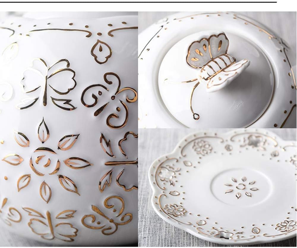 Porcelain Tea Sets British Royal Series European-Style Embossed Gold Coffee Cup Set Simple Japanese-Style Pastoral Style Retro Ceramic Coffee Set