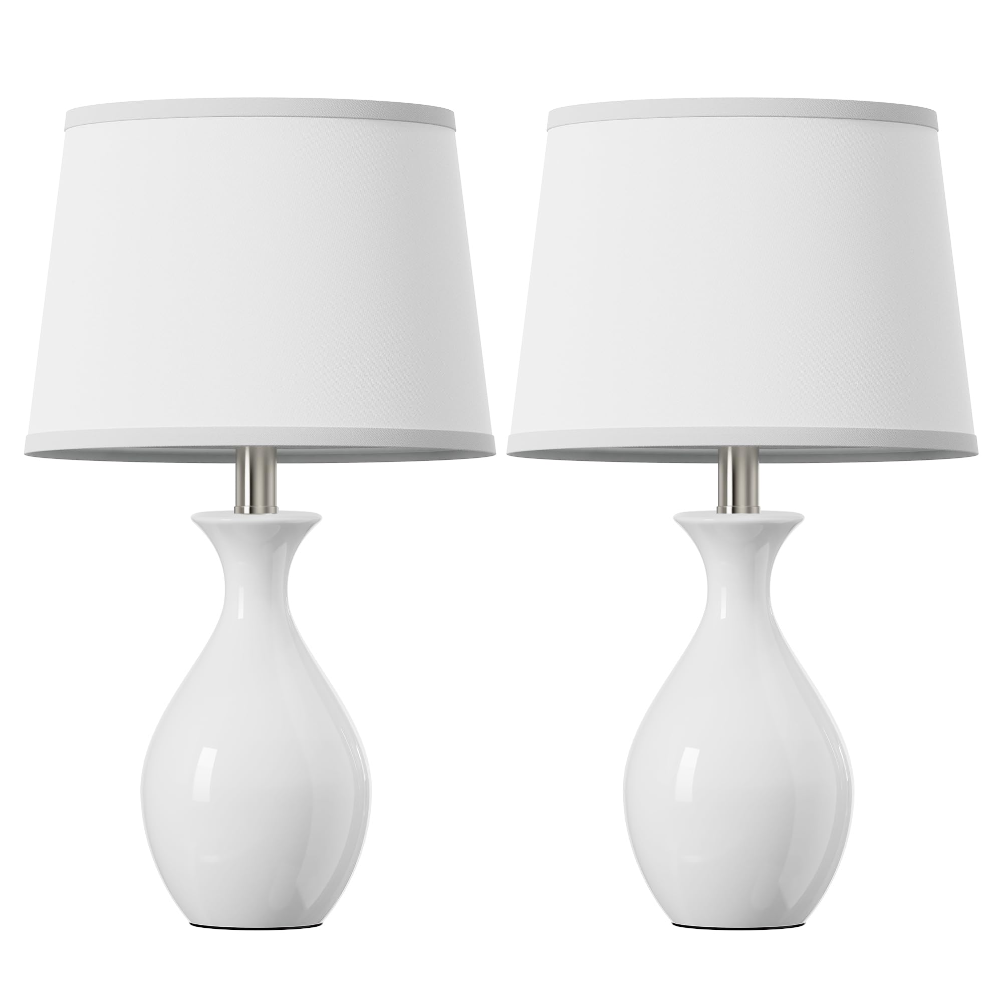 PARTPHONER Tischlampe 2er Set, Moderne Keramik Nachttischlampen für Nachttische, Klassische Kleine Lampe Nachttischlampe für Schlafzimmer Wohnzimmer Schreibtisch Beistelltisch Wippe Swtich Weiß