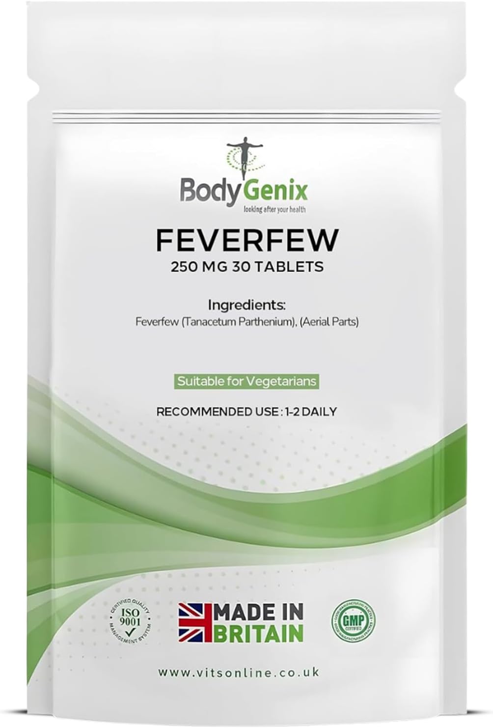 Feverfew 250mg Tablets – Migraine Headaches Relief Joints Health Anti Inflammatory Natural Supplement – 30 Tablets 1 Month Supply