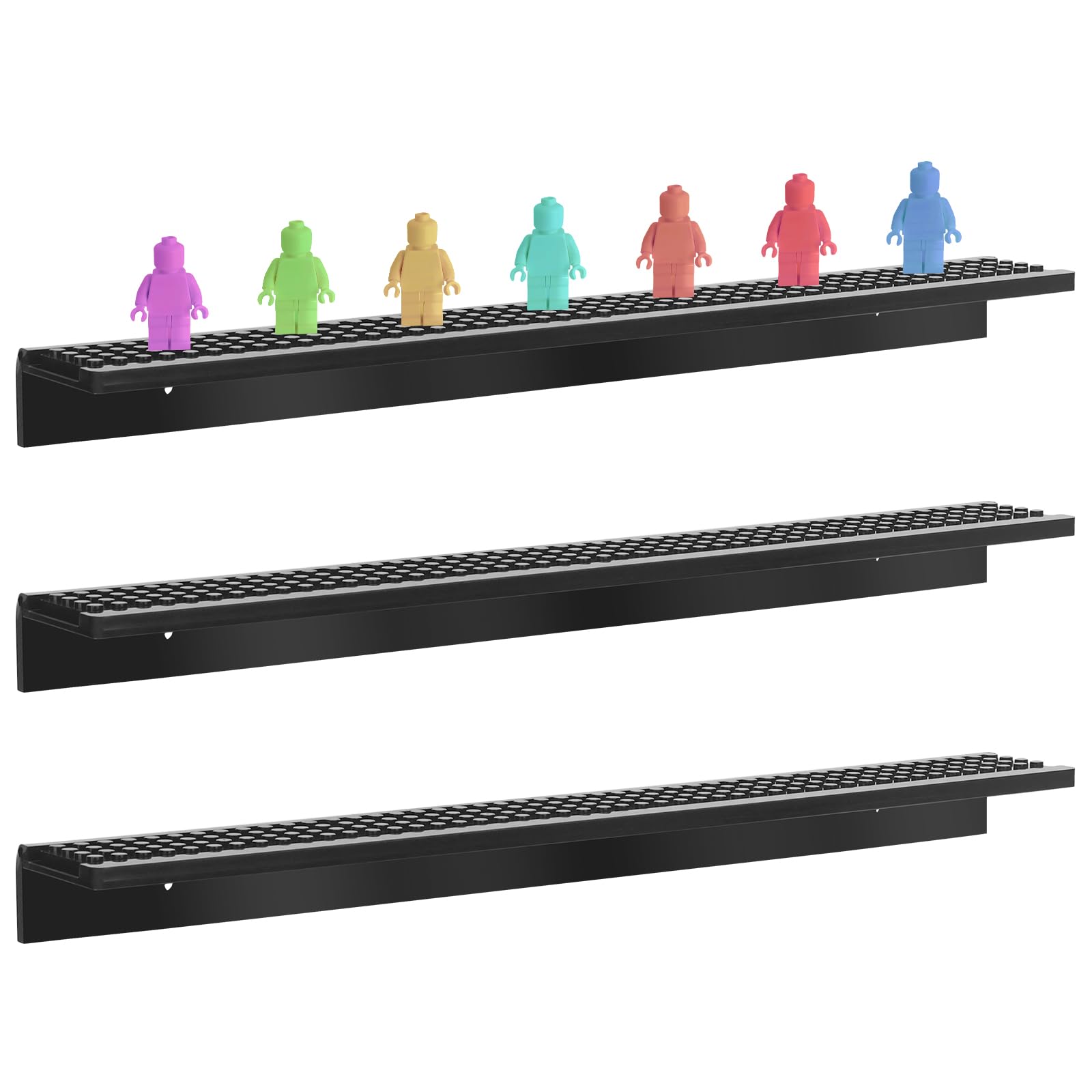 3-Pack Minifigure Display Case, Mini Action Figure Display Shelf Mini Figure Display Stand Cabinet Storage Box Floating Shelf Display With Building Brick Baseplates for Lego Minifigure Organizer