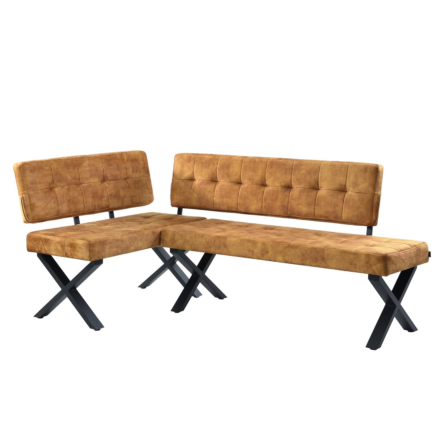 B&D home Eckbank EKA L-Kombi 100×140 cm – modulare Esszimmerbank mit Lehne, beidseitig montierbar (Links/rechts), Kufen-Metallgestell, pflegeleichter Bezug in Samt Gelb