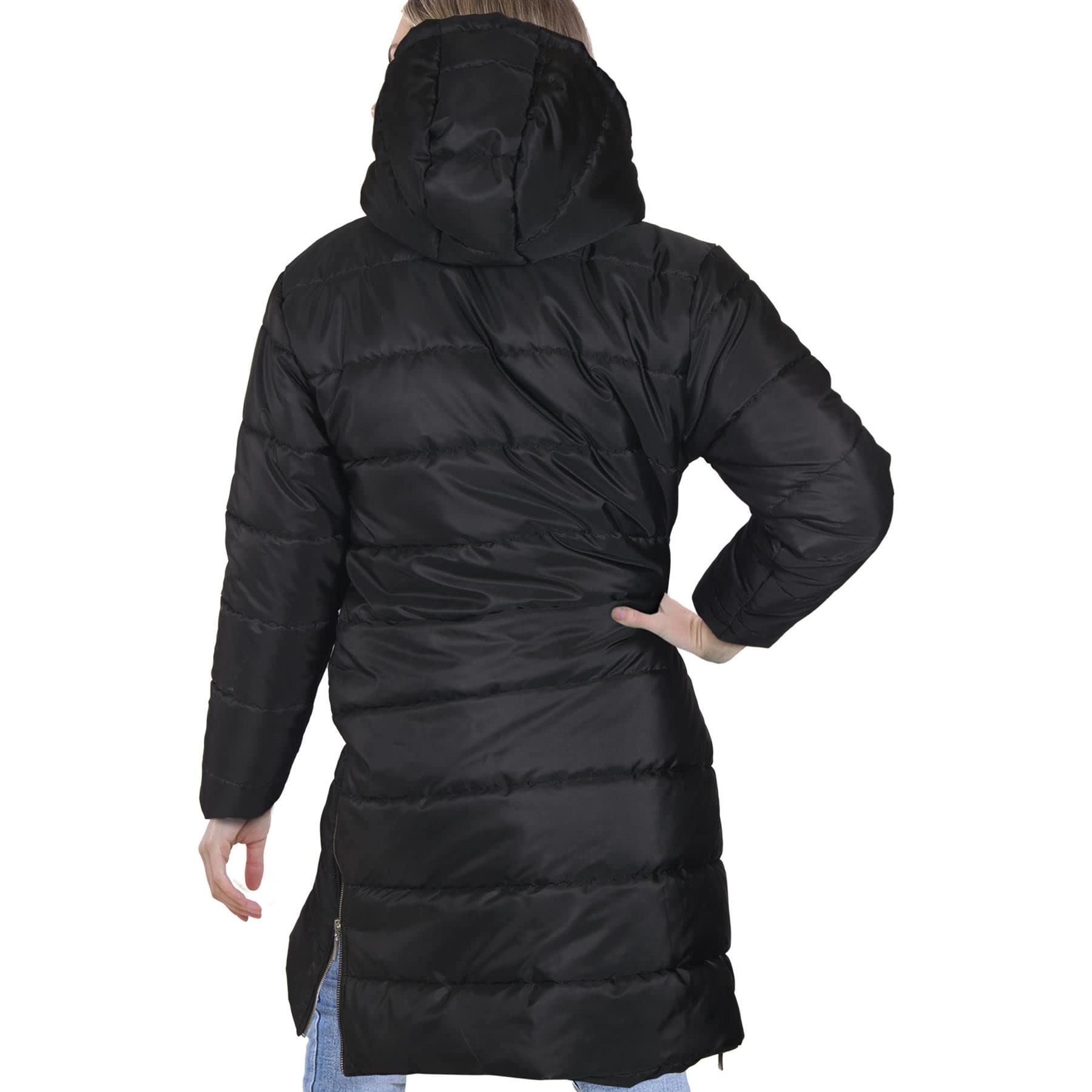 A2Z Damen Erwachsene Mädchen Lange Ärmel Jacke Schwarz Übergroß Mit Kapuze Gesteppt Gepolstert Lange Linie Weste Jacke Lang Mantel Urban Winter Wear