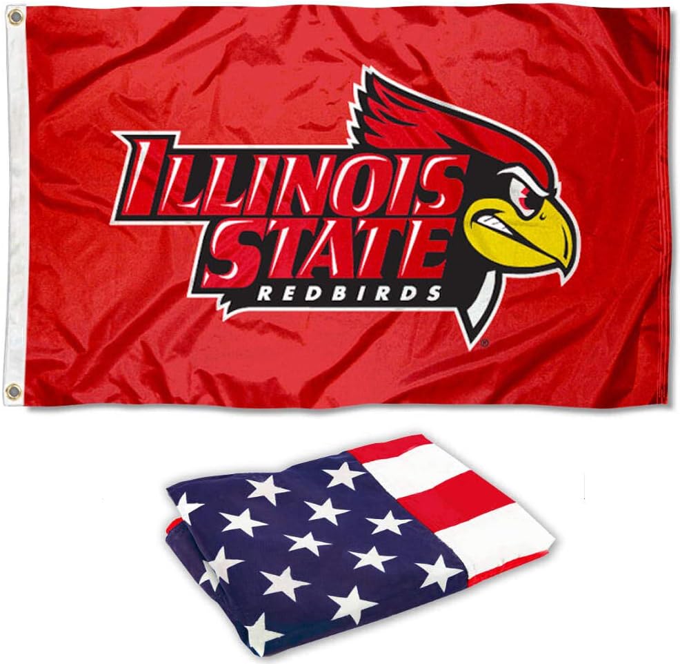 College Flags & Banners Co. Illinois State Red Logo Flag and USA 3x5 Flag Set