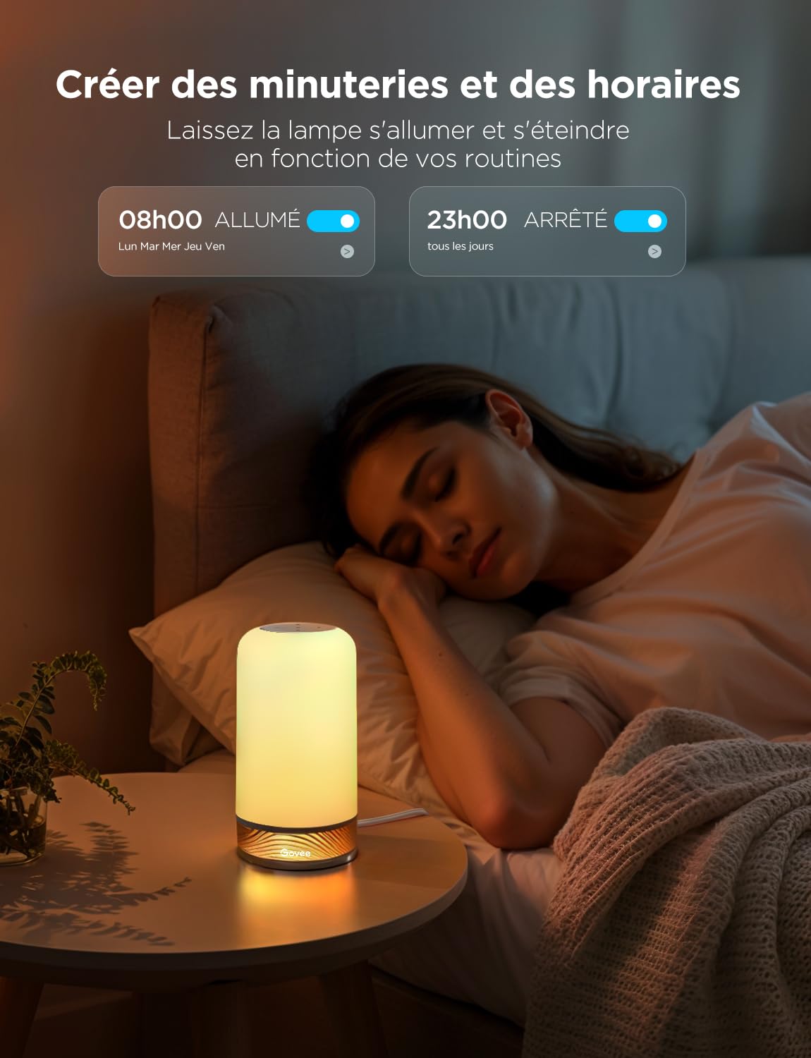 Govee Lampe de Chevet LED RGBICWW, Lampe de Table Tactile Dimmable 500lm | 70+ Modes Scène Colorés,Compatible avec Alexa Matter, 2700-6500K Réglable，Music Sync et DIY, Pour salon, chambre et fêtes