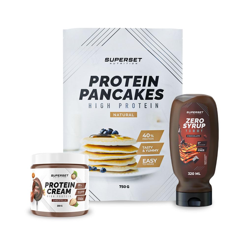 Superset Nutrition | Pack Petit-déj – Pancakes Nature - Protein Cream Chocotella + Zero Syrup Chocolate | Les must-have du petit-déjeuner !