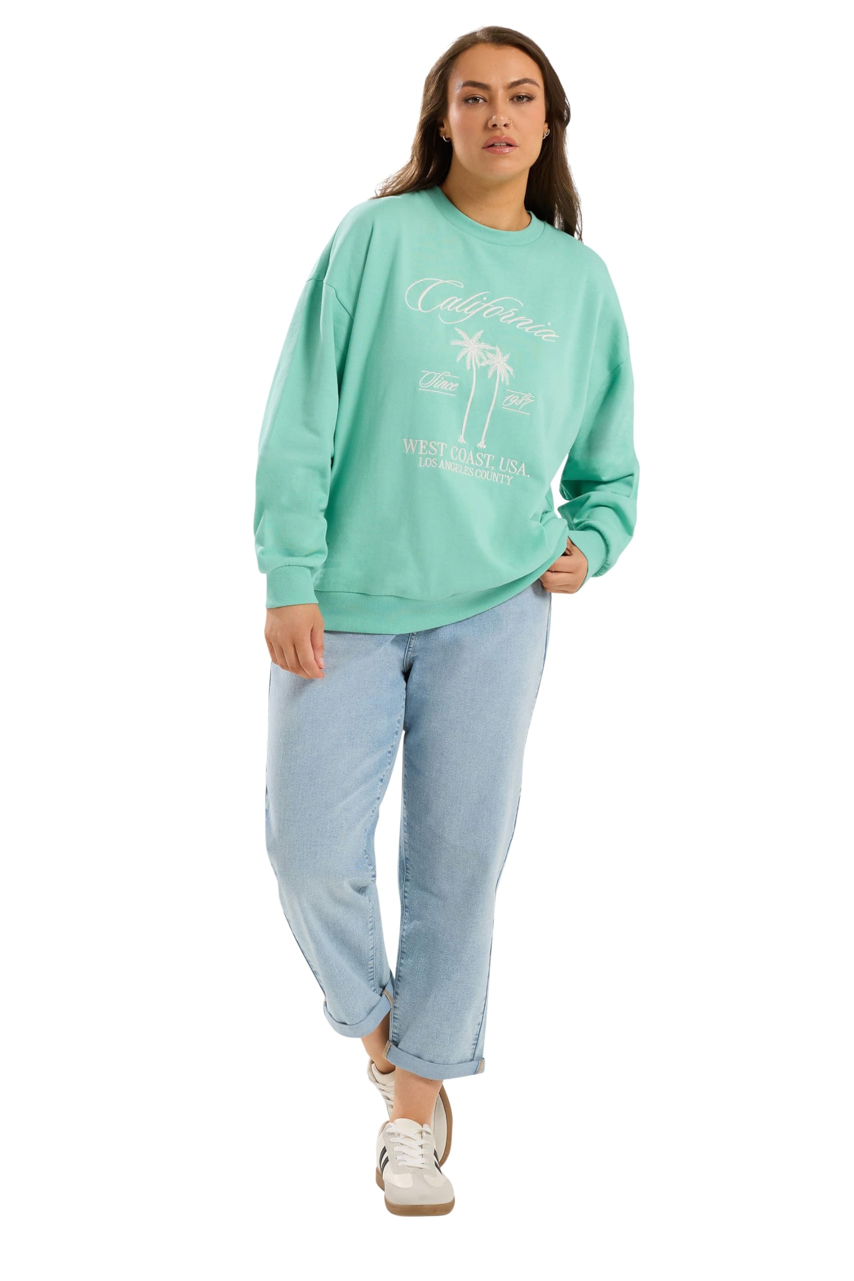 Yours Women's Mint 'California' Embroidered Sweatshirt In | : 26/28