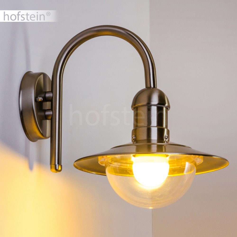 Applique extérieure Elima, lampe murale moderne vers le bas, acier inoxydable et plastique en argent, E27, lampe extérieure en forme d'arc pour terrasse, véranda, cour et jardin, sans ampoules