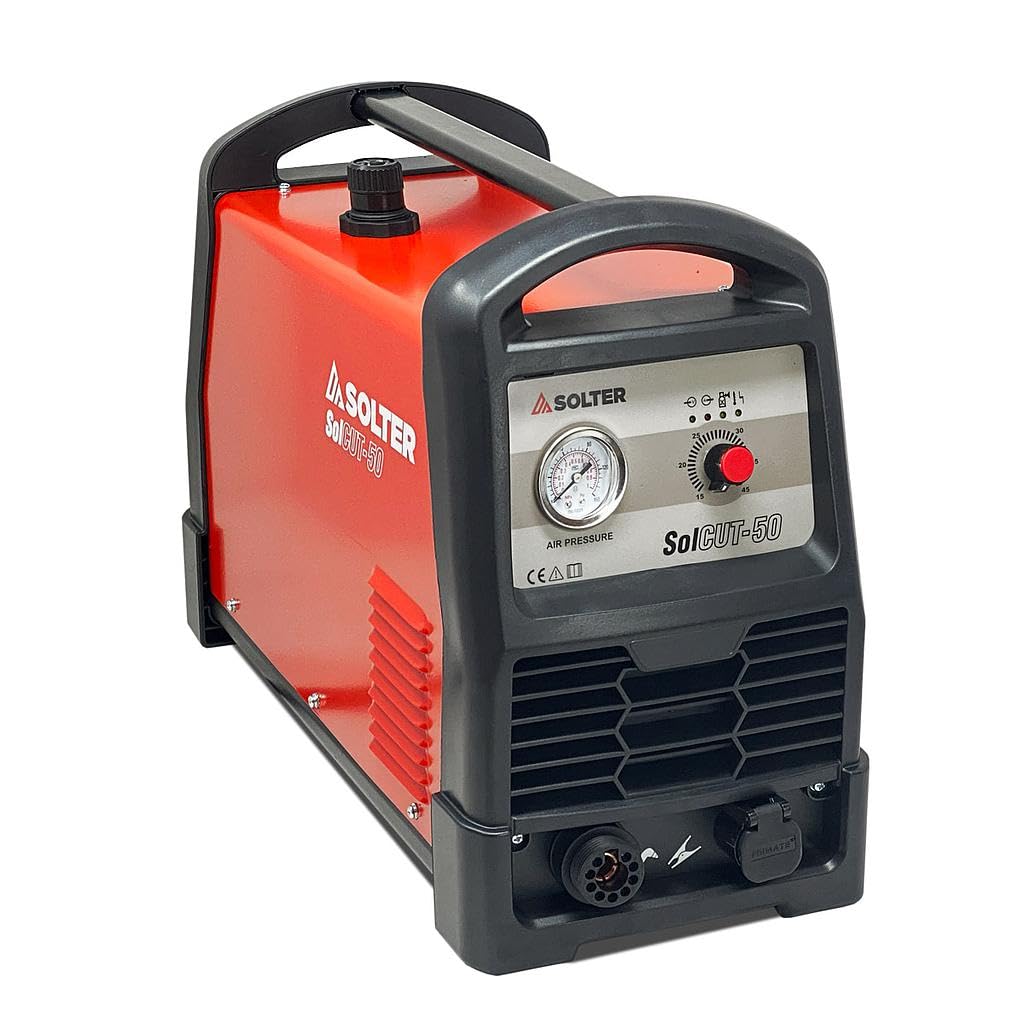 SOLCUT 50 – Corte por Plasma Profesional, Alta Precisión y Durabilidad, 12 mm Acero y Aluminio, Tecnología Inverter, Portátil y Robusta, 230V Monofásico, Incluye Antorcha y Pinza de Masa