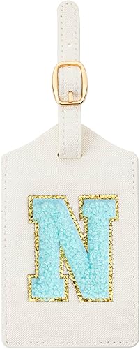 CHOIEO Etiqueta de equipaje con inicial, etiqueta de equipaje de piel sintética, etiqueta de equipaje bordada, etiqueta de equipaje con letra,