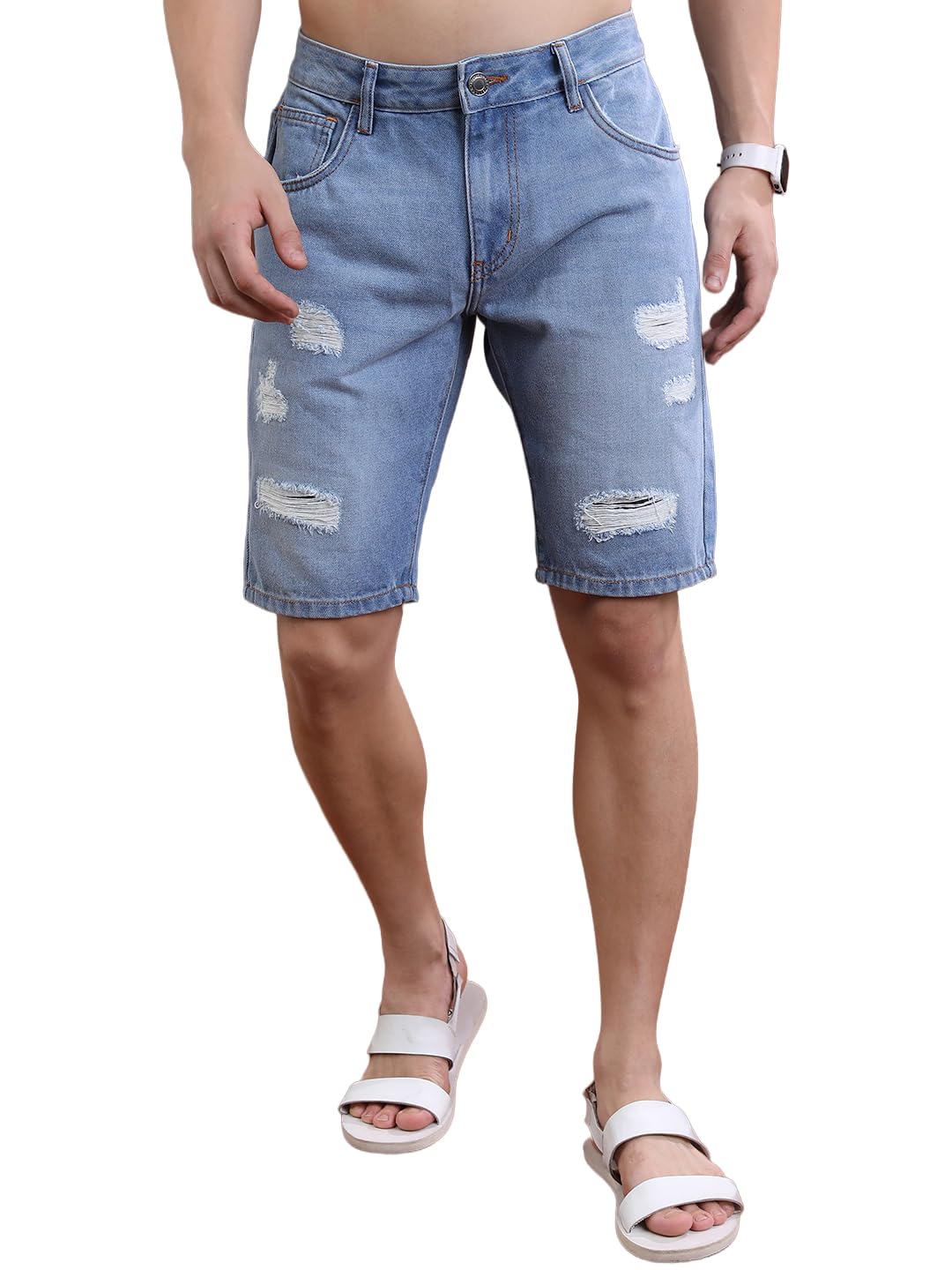 Highlander Men's Cotton Shorts | Slim Fit | Denim |Mildly Distressed-picture-12