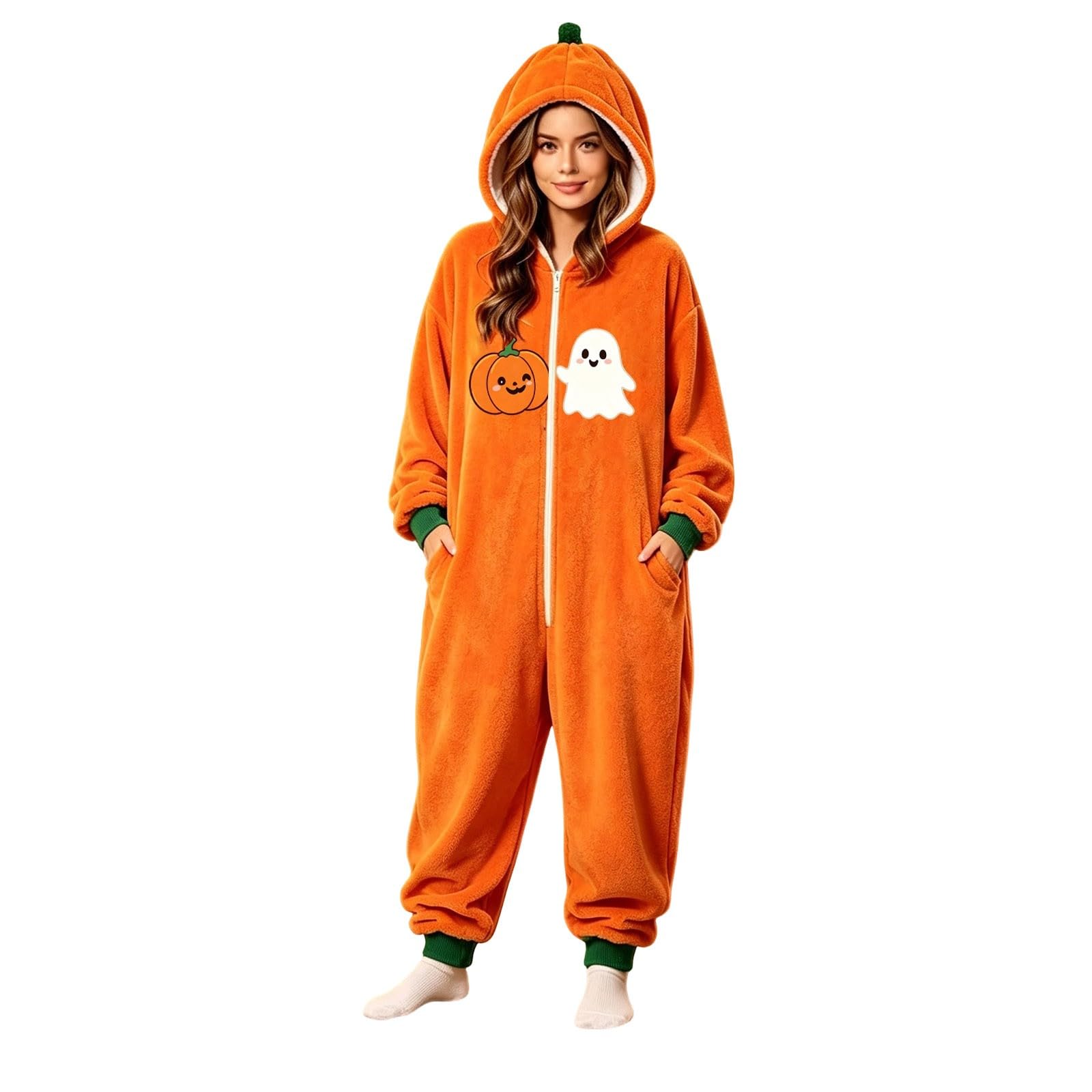 Generisch Tuta di Halloween da donna con morbido tessuto stampato, ideale per le feste, abbigliamento da casa, taglio unisex, tuta facile da pulire