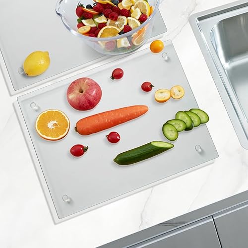 Miniatura 4 de Tabla de cortar de vidrio templado para cocina, tablero de vidrio transparente para encimera, resistente al calor, con pies antideslizantes, 12 x 16