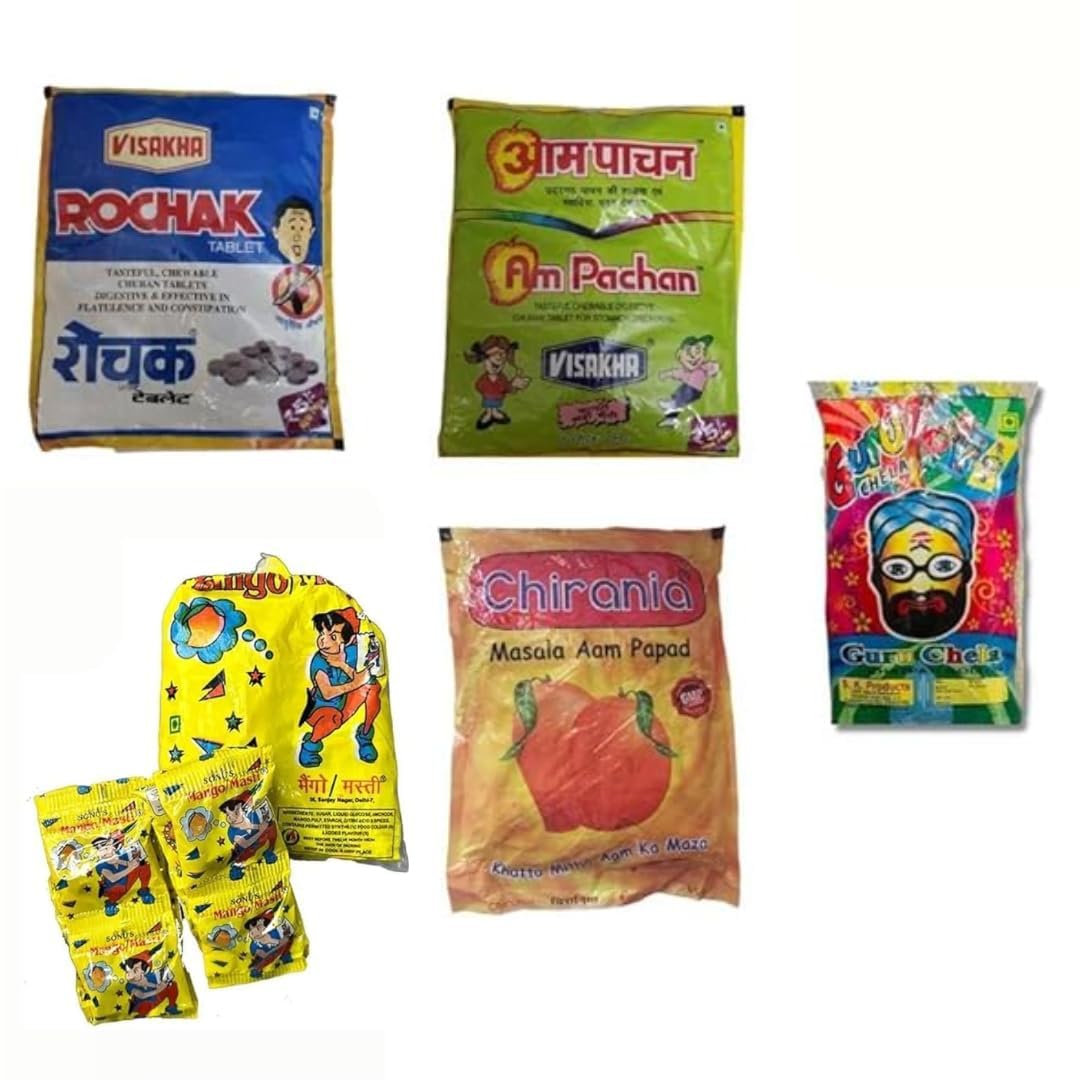 Aampachan, Mango masti, Rochak, Aampapad & GuruChela II Full Packet, 120 Sachets III Tasty Healthy Churan - Best for Kids, Men, Women - 90's Khatti Mithi Goli + Orange Candy MRP 300/- Sugar Boiled Confitionery-image-11