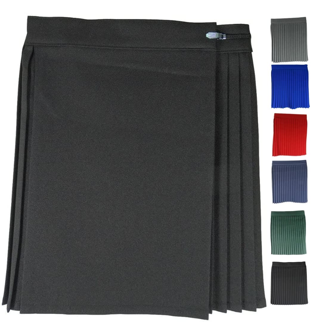 KARKARM New Women Girls Kids Short High Waist Pleated Skirt School Uniform Netball Gym Skater Tennis Knife Pleat A-Line Skirts Black