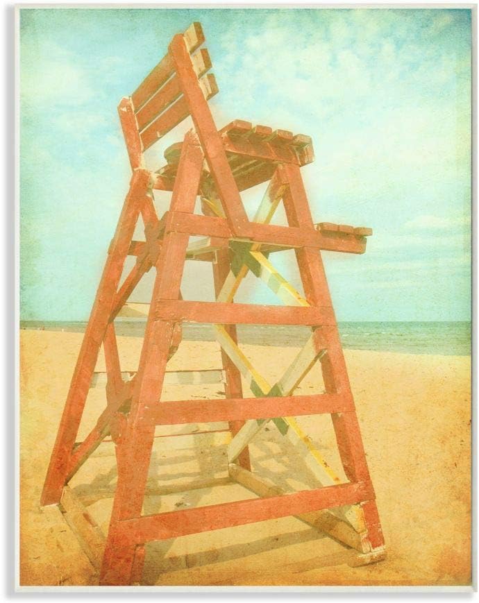 Stupell Industries Vintage Summer Red Lifeguard Chair Beach Sand Photograph Wall Art, 10 x 15, Multi-Color
