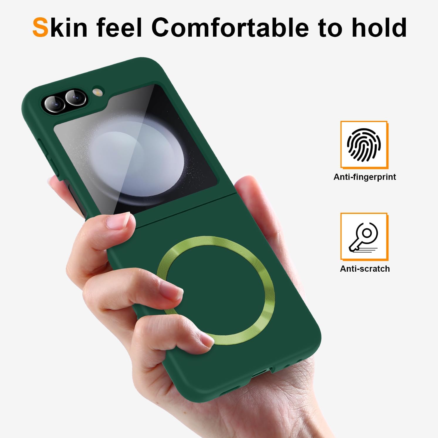 Magnetic for Galaxy Z Flip 3 5G Case,Lightweight,Slim Fit Drop Protection Rugged Shockproof Cover for Samsung Galaxy Z Flip 3 5G, Hard PC Shockproof Protective Phone Dark Green 7-Z Flip3-06