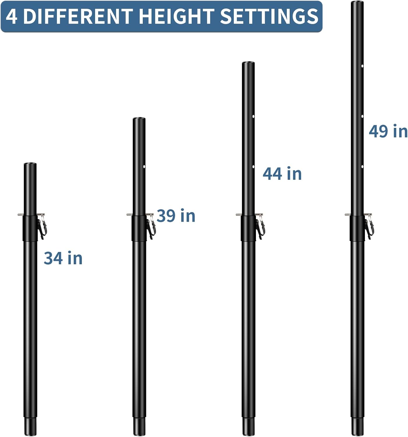 2 in 1 Speaker Pole for Subwoofer, Height Adjustment from 34 to 49 Inch, Fits 35mm and M20 Thread Mount Extender with Safety Pins, 88 LB Load-Bearing 2 Pack