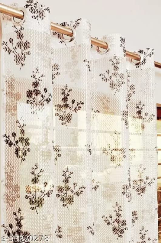 BEAUTIFULGHAR CREATIONS Polyester Floral Design Heavy Net Tissue Shemi Sheer Transparent Long Door Curtains (4X9Feet) Pack of 2 Pecs Brown