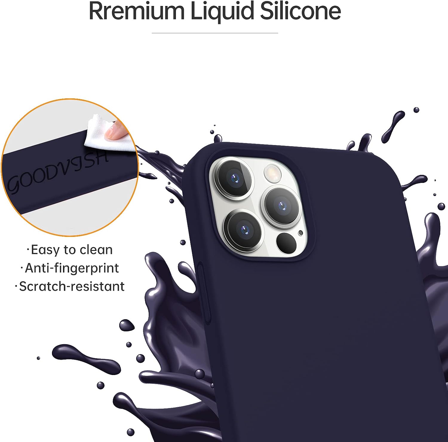 GOODVISH Compatible with iPhone 12 Pro Max Case Liquid Silicone Gel Full Body Protection Cover Shockproof Drop Protection Case Non-Slip Anti Yellowing & Scratch for iPhone 12 6.7'' Case, Navy Blue