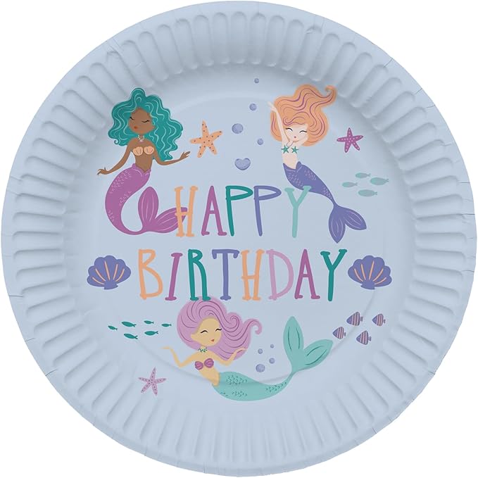Folat 23927 Meerjungfrau Geburtstag Deko Blau mit Irisierende Glitzer – Teller – Mermaid Magic – 23 cm – 8 Stück – Nixe Partygeschirr für Meerjungfrauparty