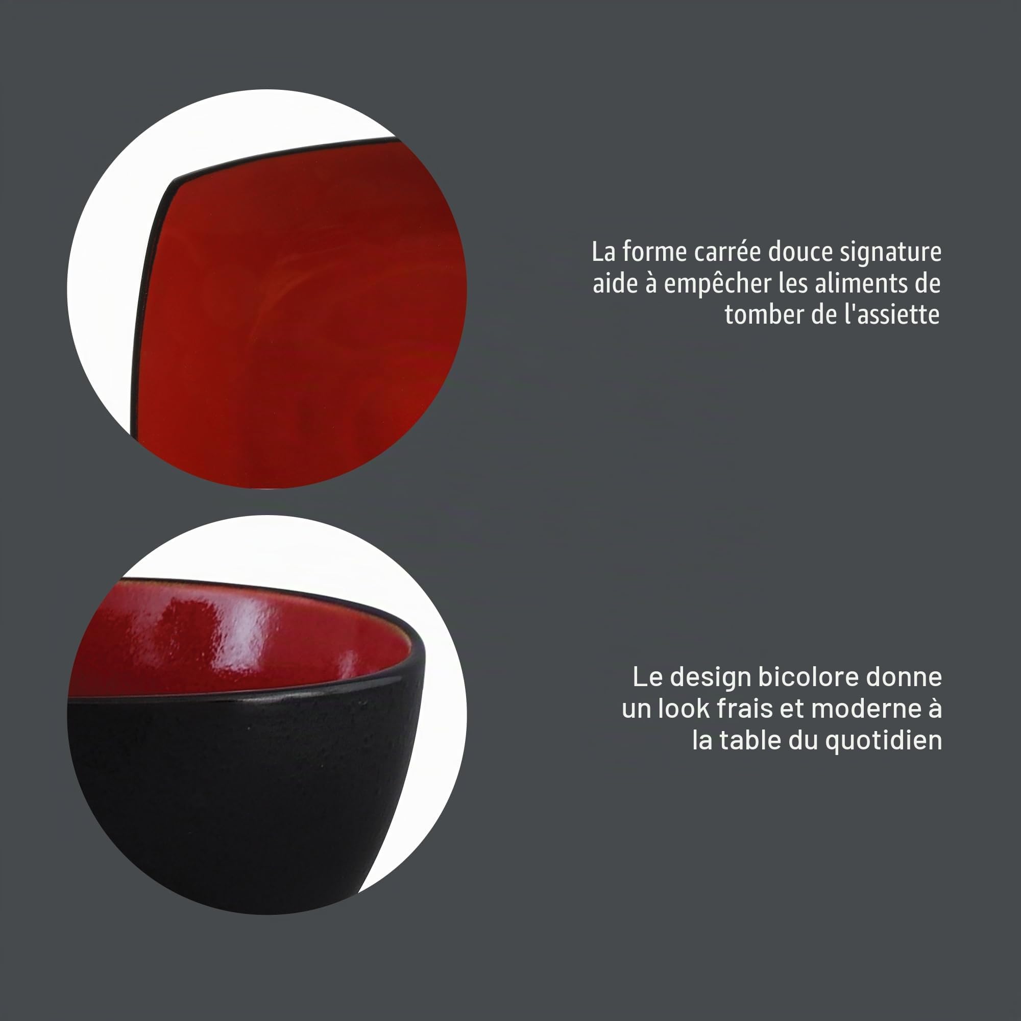 Gibson Soho Lounge Service de table carré 16 pièces Reactive Glaze Rouge
