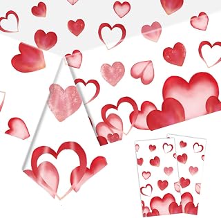 2 Pack Plastic Valentine's Day Tablecloths Love Heart Plastic Table Covers Disposable Table Cloths BBQ Picnic Pink Table Cloth Wedding Party Love Heart Tablecloth TableCovers 54 x 108 in