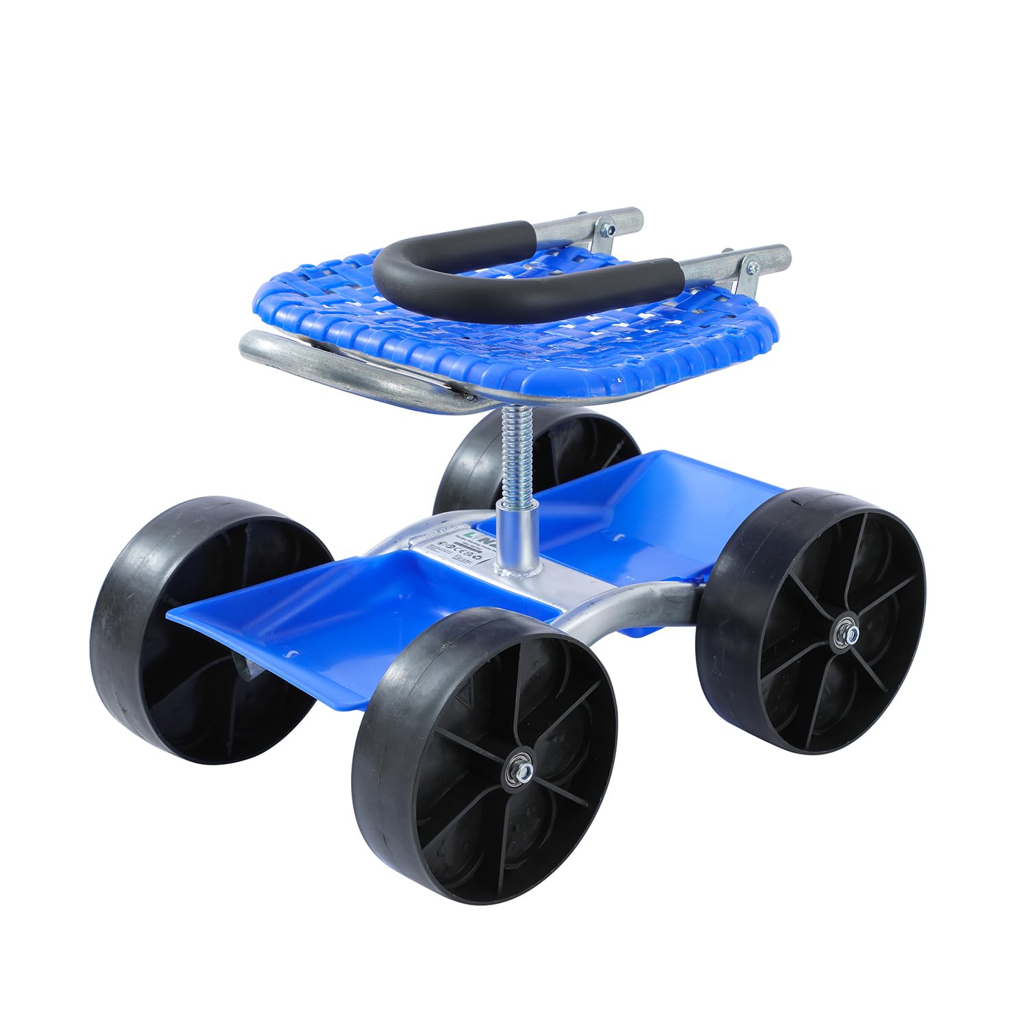 LINZI Carrito Banco Giratorio con Ruedas – Asiento de Trabajo Ajustable en Altura, Bandeja Porta-Herramientas – para tareas Exteriores, Detalle y reparación de Coches