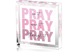 Pink Pray Over It Bible Verse Wall Art, Christian Desk Decor