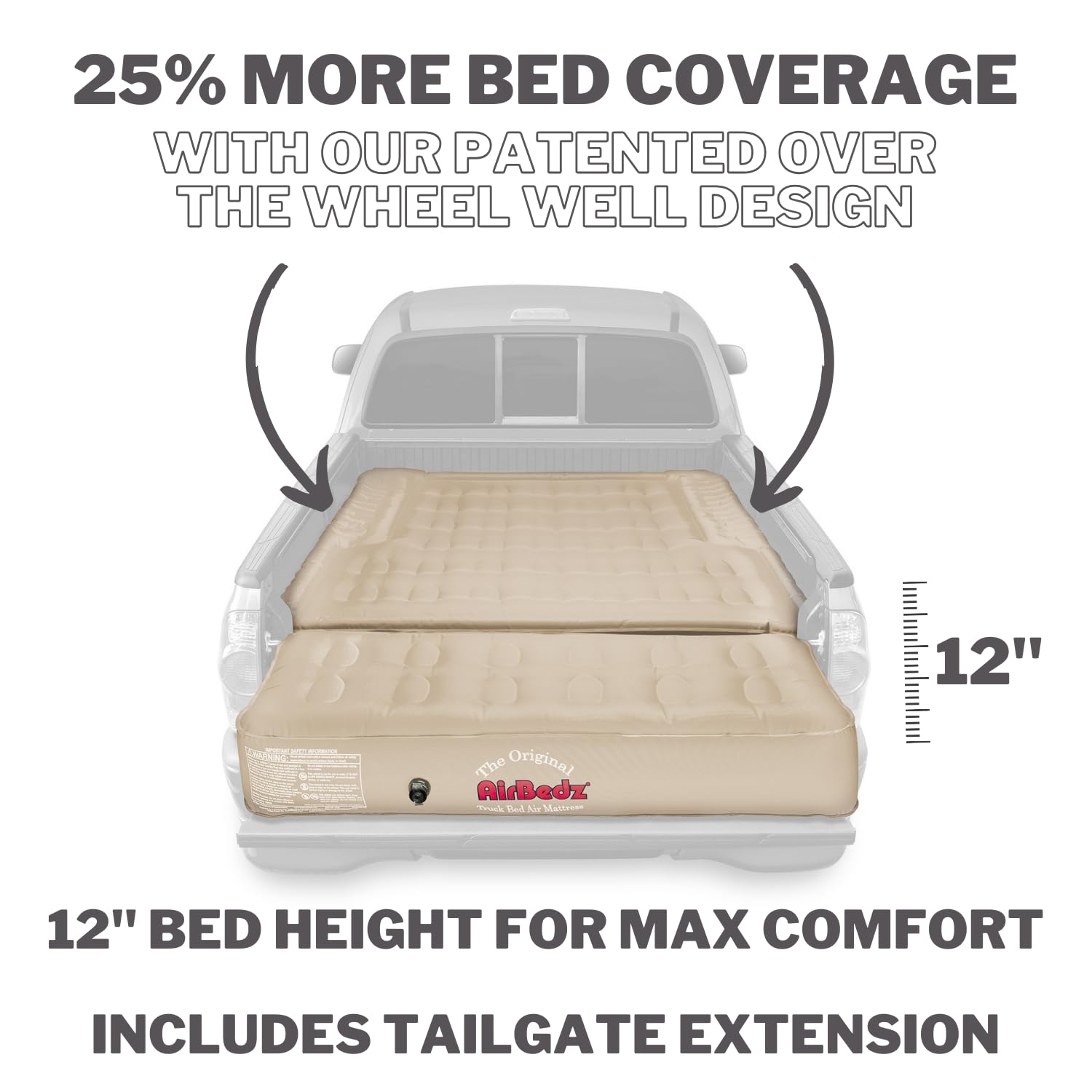 Pittman - Truck Bed Mattress 5.5 ft > 5.8ft - Airbedz Full Size Short Truck Bed Air Mattress 5.8' > 5.5' - Built in Pump & 25% More Coverage for Pickup Camping - PPI-504