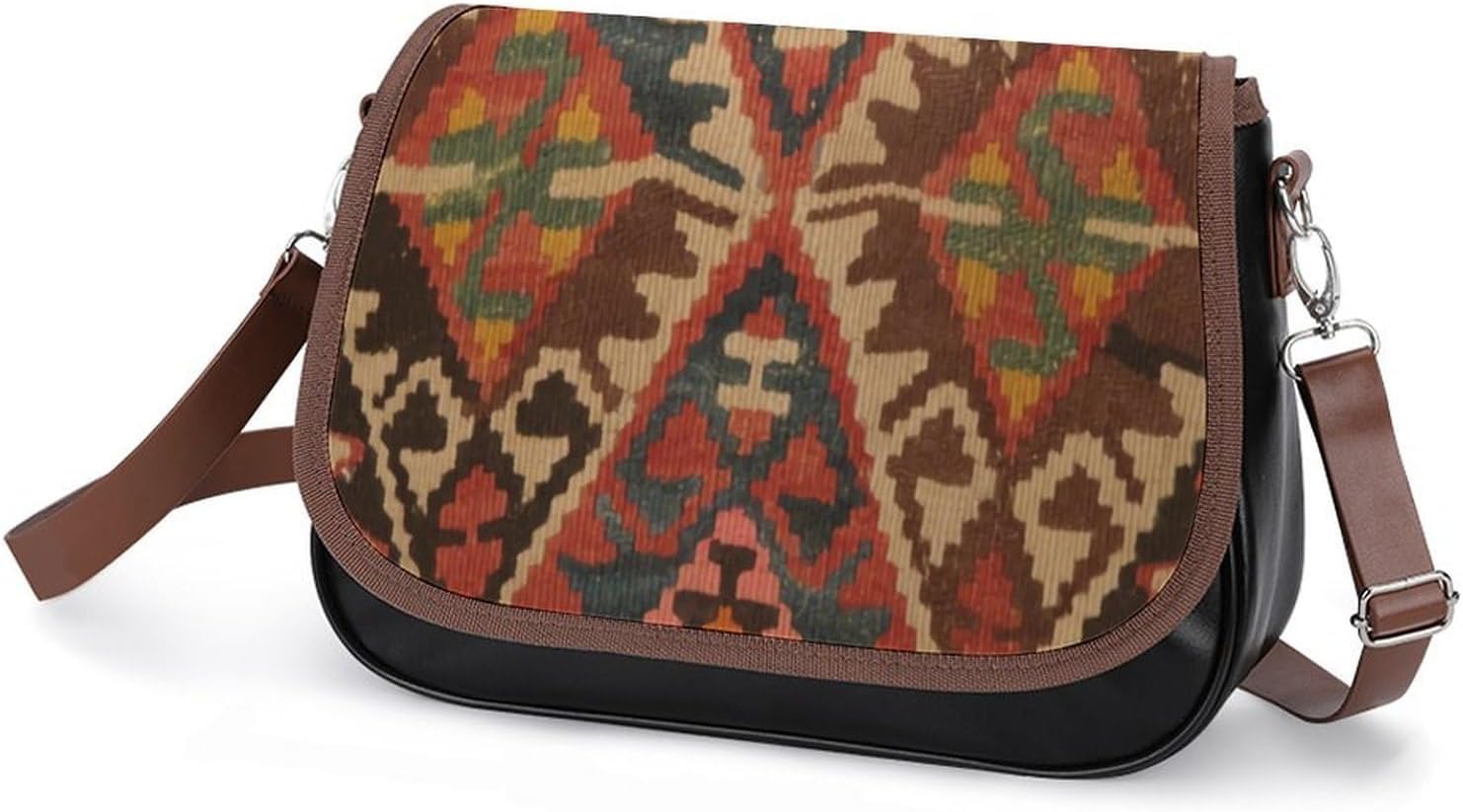 Antique Turkish OrientalWomen's Faux Leather Crossbody Bag, Waterproof Wrinkle-Resistant Shoulder Bag with Detachable Strap, Large Capacity Casual Handbag, Fashion Daily Purse for Shopping Work Datin
