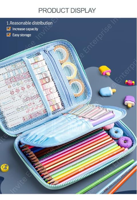 Image of Invite Enterprise 3D Polyester Cartoon Theme Pencil Case - Multipurpose Zipper Pouch for Kids, Girls - Stationery Storage Box (Cute Big) - Blue